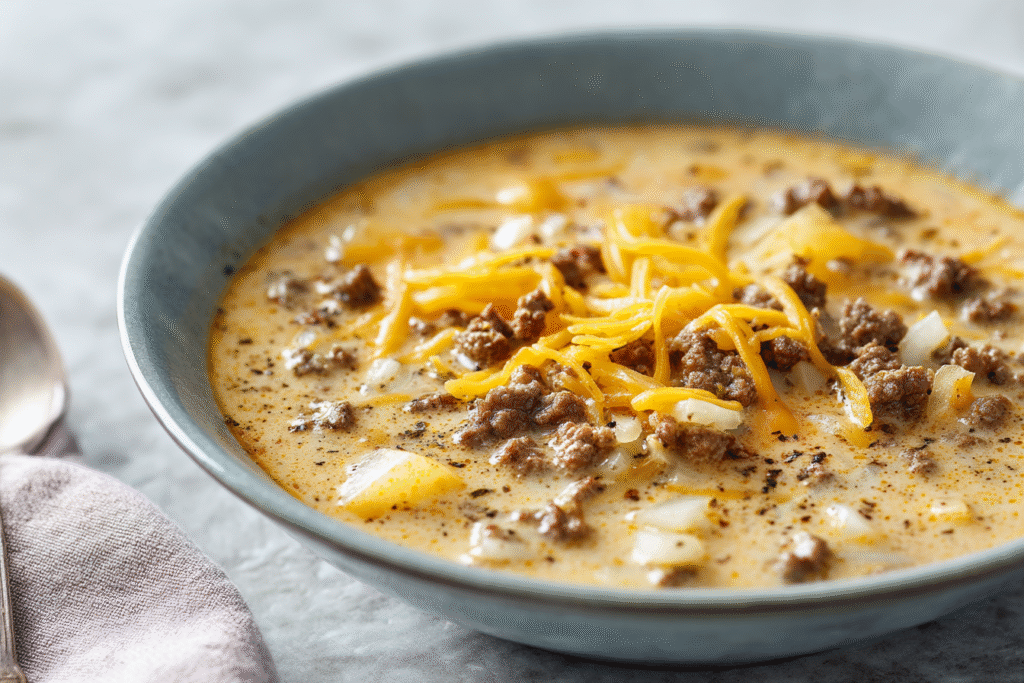 Keto Cheeseburger Soup Serving