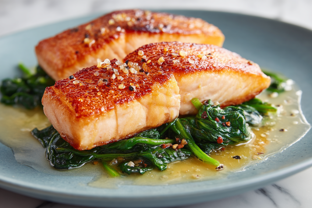 Crispy Salmon with Lemon Greens keto lunch