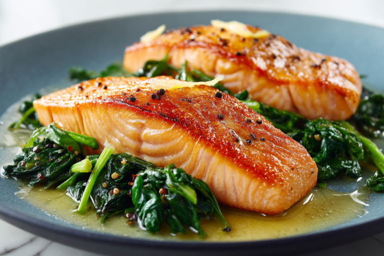 Crispy Salmon with Lemon Greens recipe