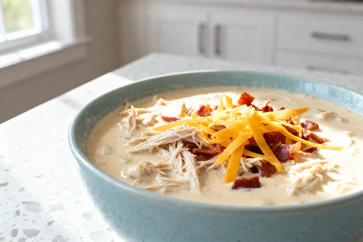 ro shot of the same Keto Crack Chicken Soup portion, captured from about a 35-degree angle with sele