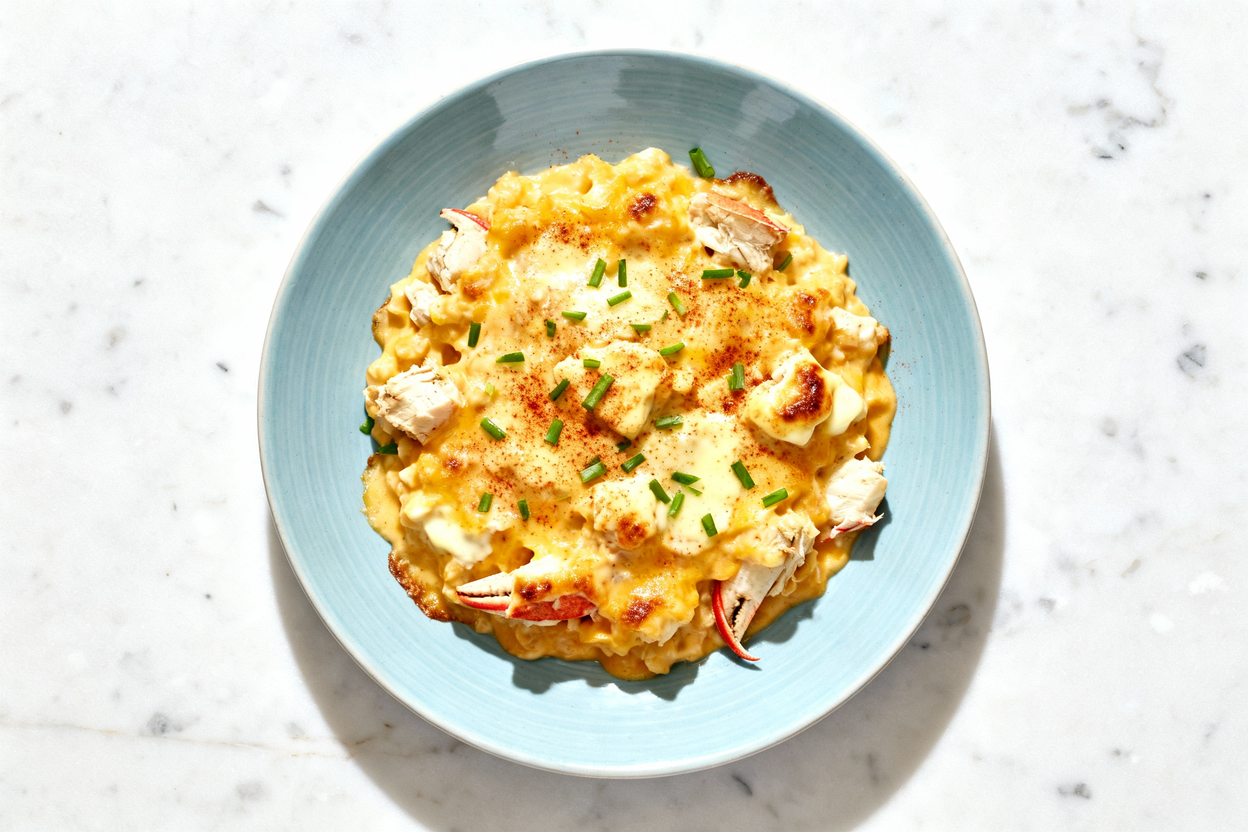 cheesy crab casserole, featuring tender chunks of sweet crab meat coated in a golden-baked, gooey bl