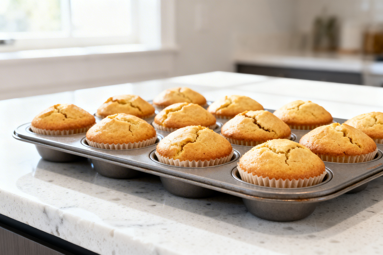 –40 degree perspective showing the same finished fluffy low carb fat-bomb muffins (same size, same d