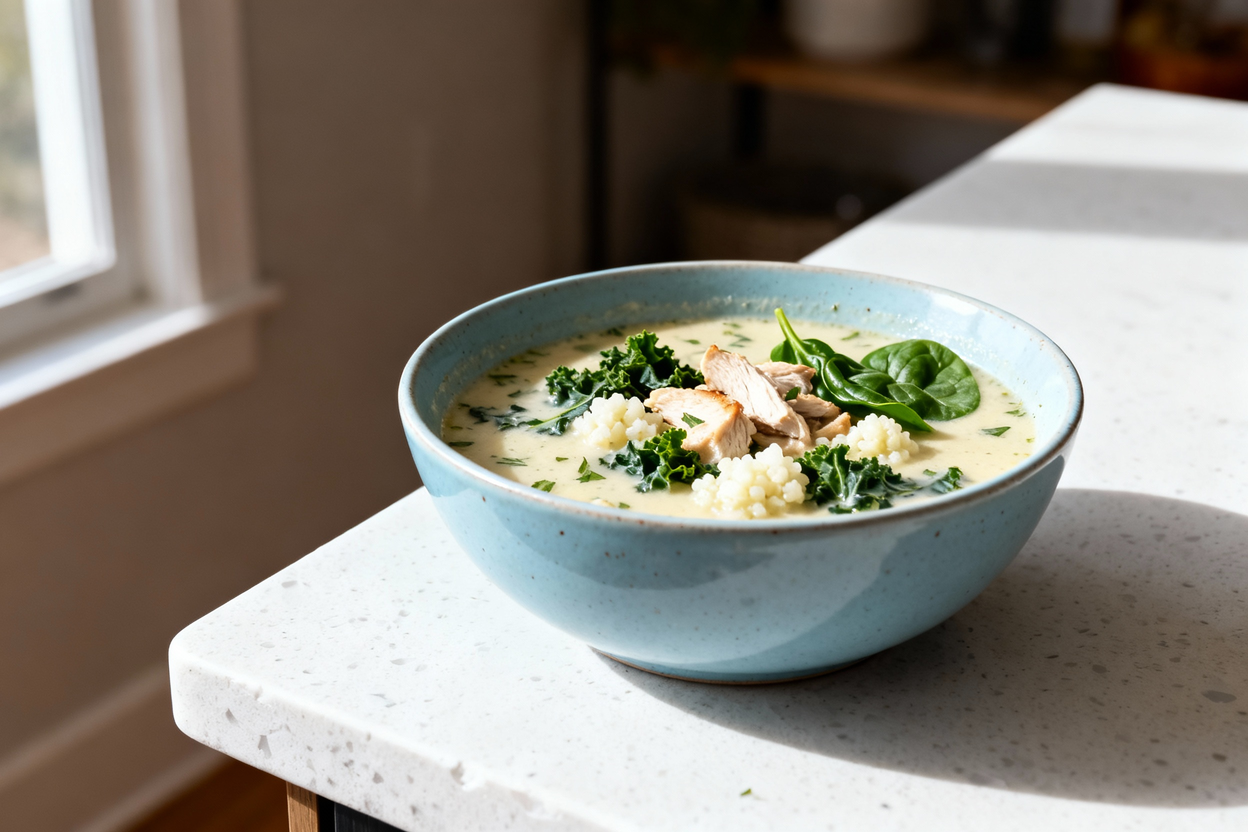 iew (approximately 35-degree perspective) of the same Marry Me Keto Chicken Soup, served in the same