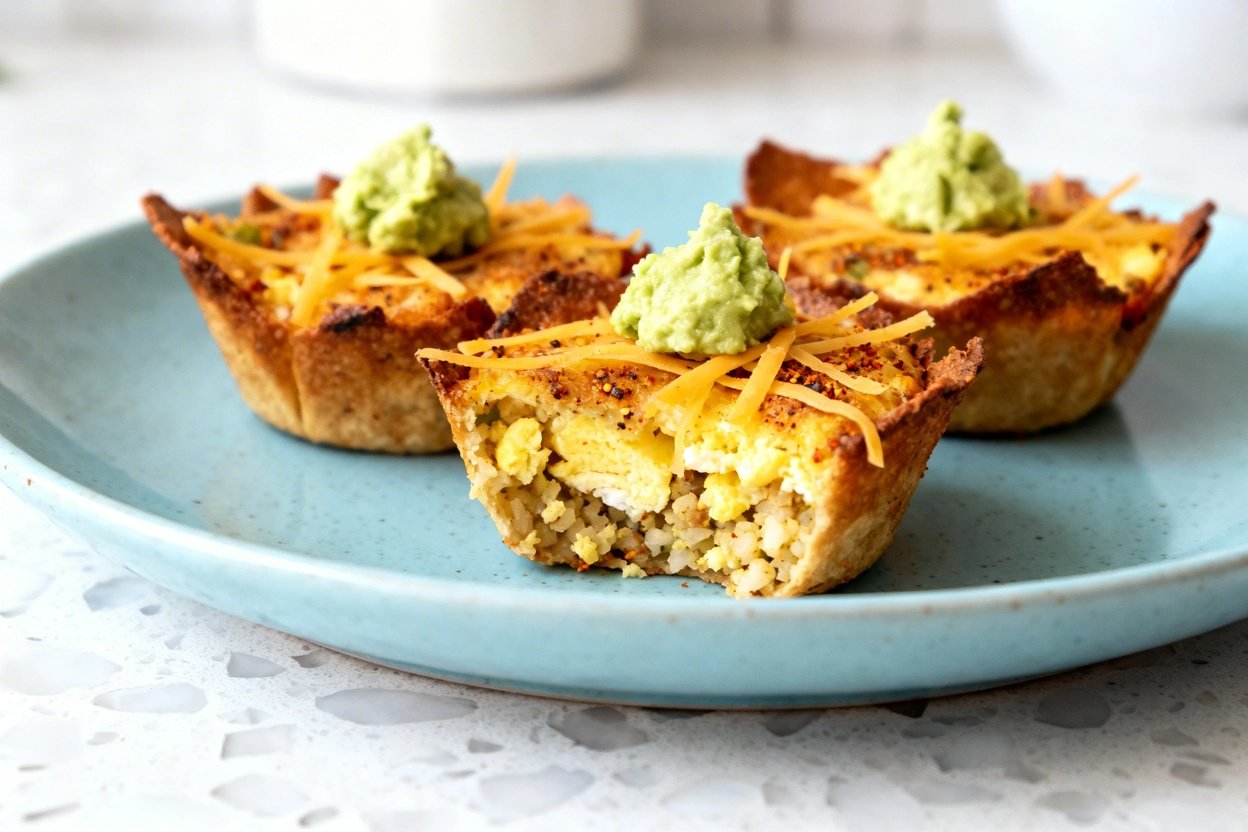  shot at approximately 35–45 degrees of the same plated Easy Keto Taco Cups on the same light blue c