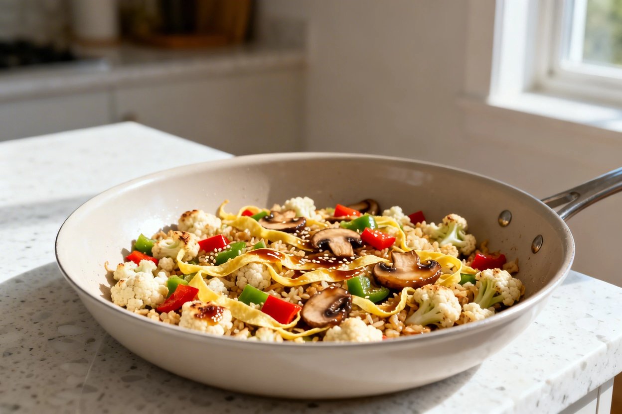 bout 30–40 degrees) realistic home-kitchen photograph of the exact same finished keto cauliflower fr