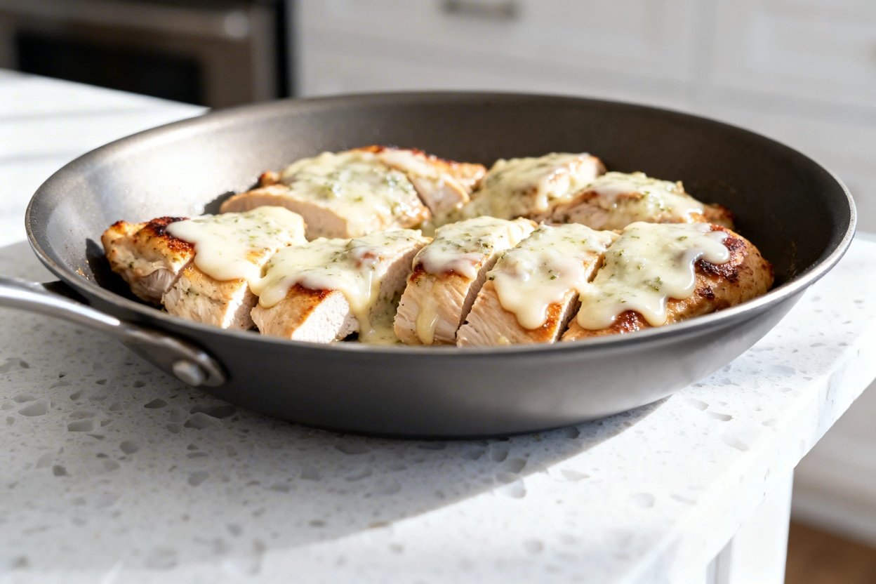 ed shot of the exact same keto garlic parmesan chicken breast bowl (same sliced chicken breast piece