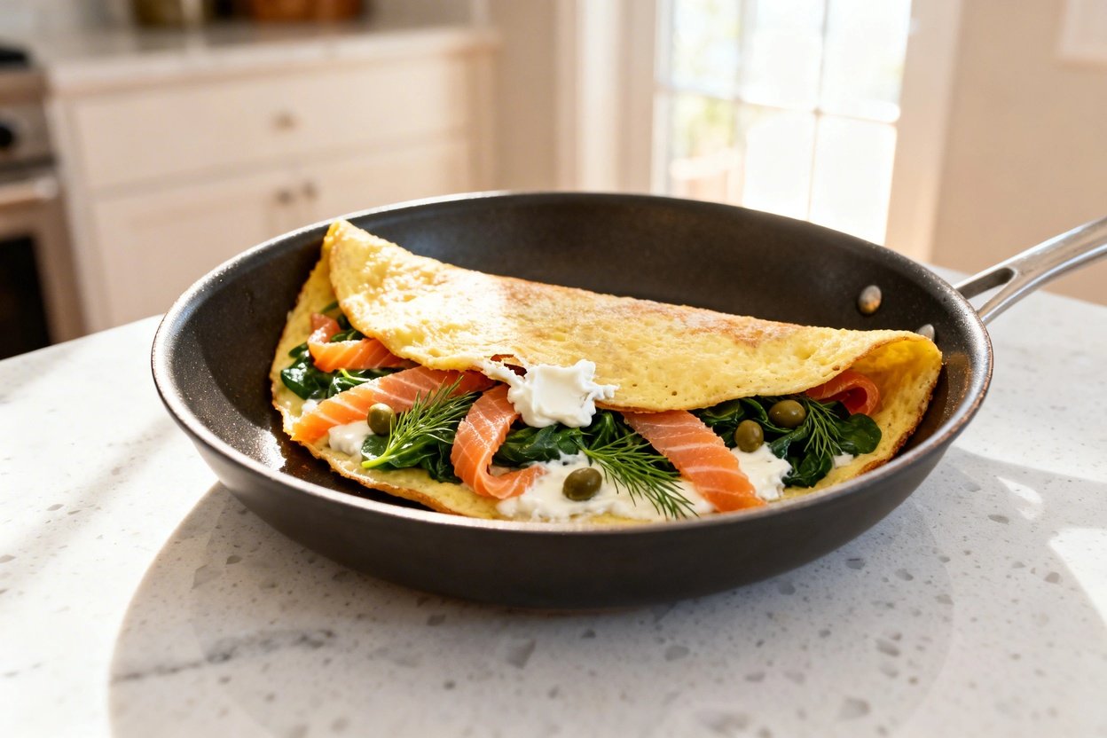 bout 30–40 degrees) realistic food photograph of the exact same finished savory keto smoked salmon o