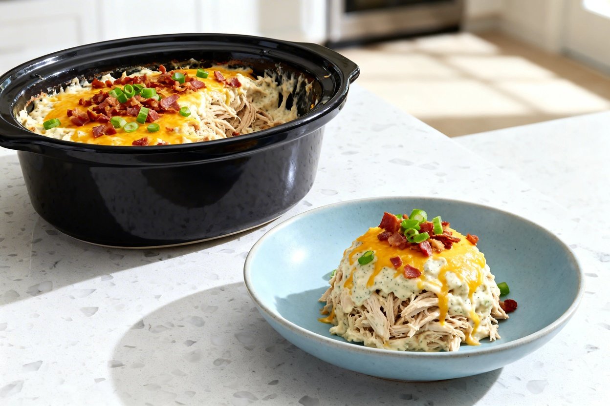 bout 30–40 degrees) realistic food photograph of the exact same finished slow cooker keto crack chic