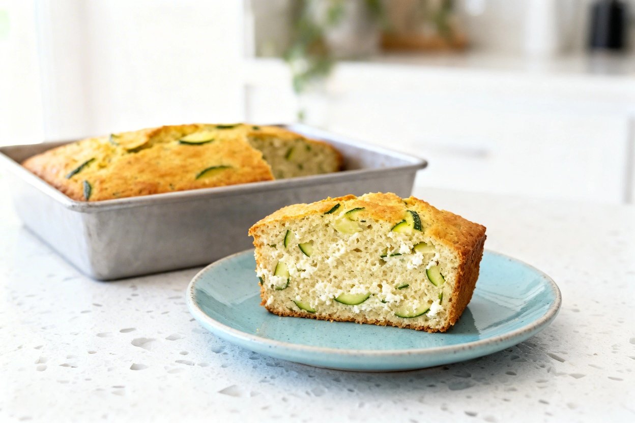 bout 30–40 degrees) realistic food photo of the exact same finished Low Carb Cottage Cheese Zucchini