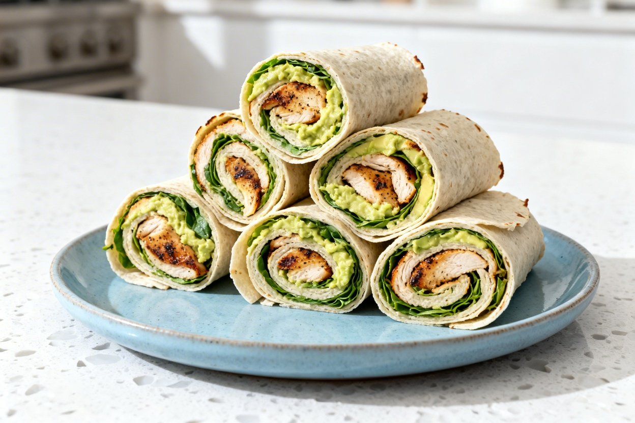  shot at 30–45 degrees of the same plated finished dish on the same light blue ceramic plate: the lo