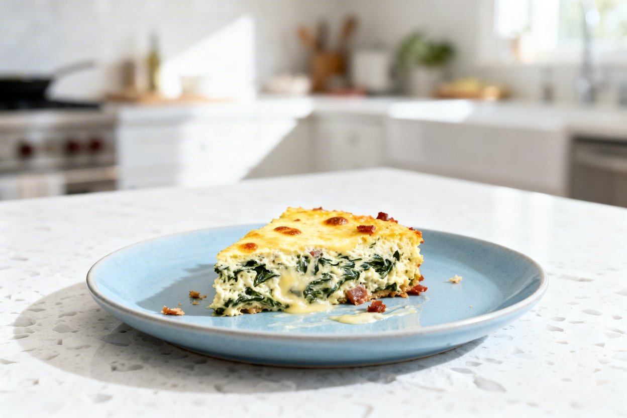 –40° camera view of the exact same keto creamed spinach breakfast casserole presented the same way a