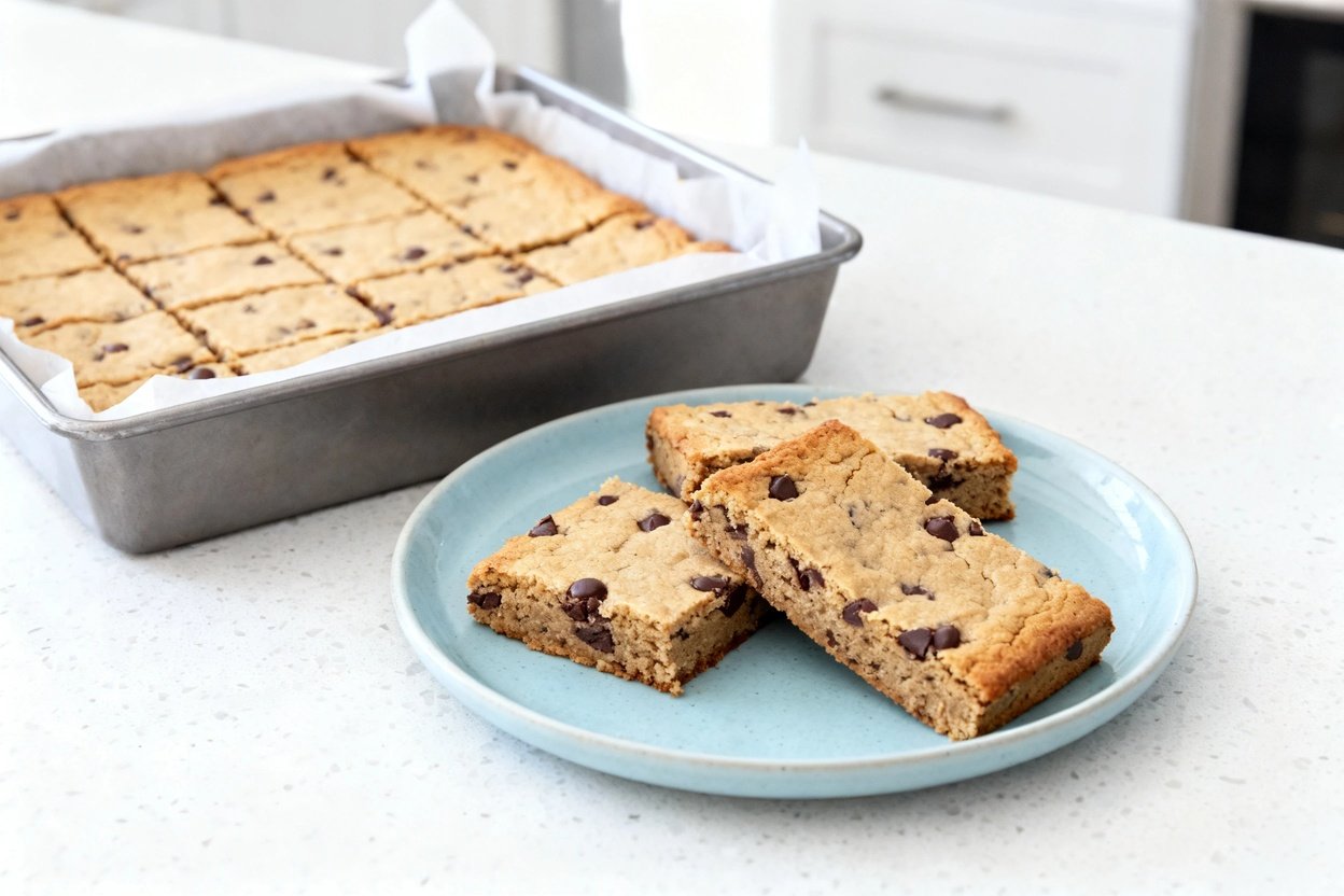 bout 35 degrees) photo of the exact same keto chocolate chip cookie bars from the same bake: the sam
