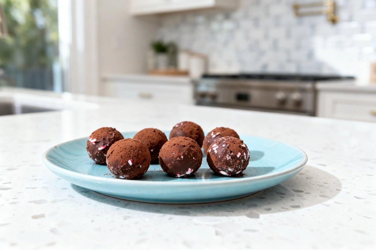bout 35 degrees) photo of the exact same keto peppermint chocolate fat bombs: the same 8 round chill
