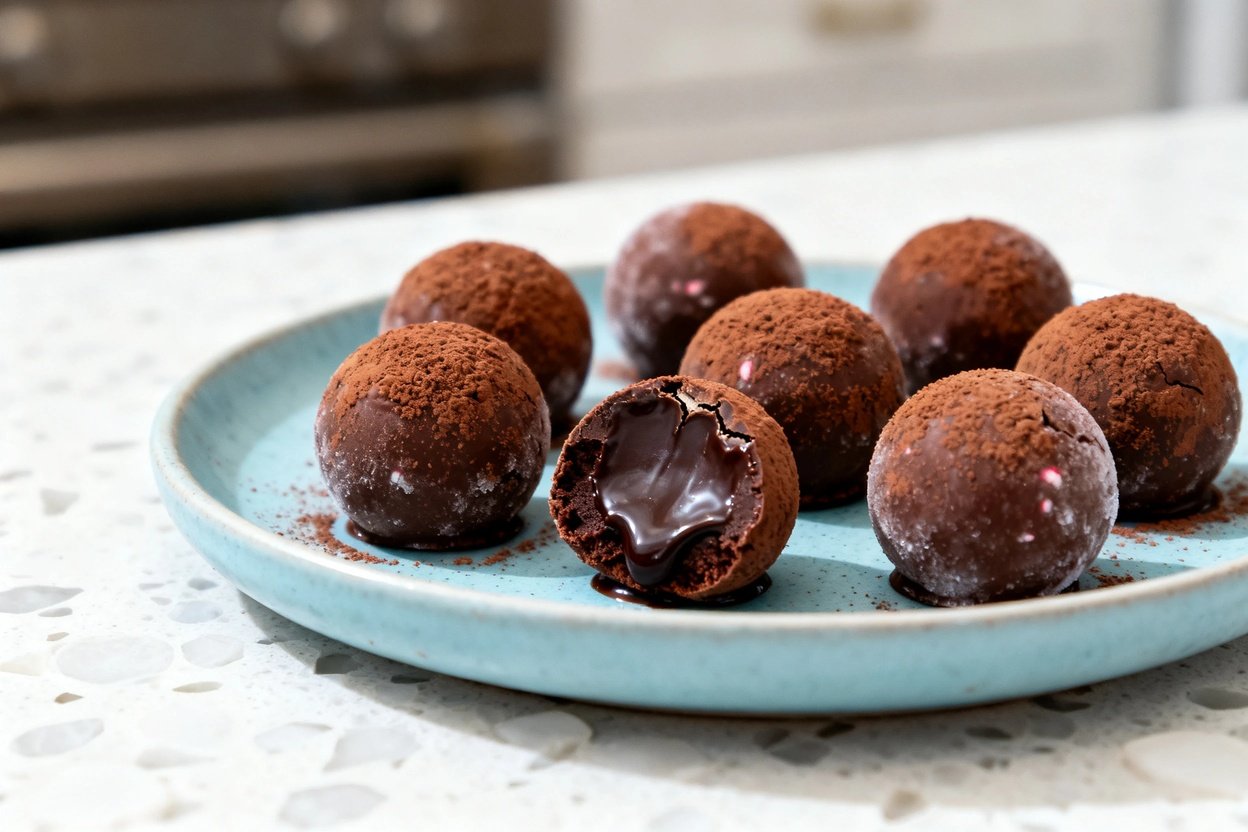shot (about 40–45 degrees) of the same finished keto peppermint chocolate fat bombs on the same lig