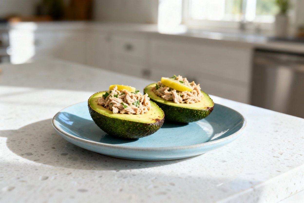 bout 35 degrees) realistic home kitchen photo of the exact same finished dish and portion: two halve